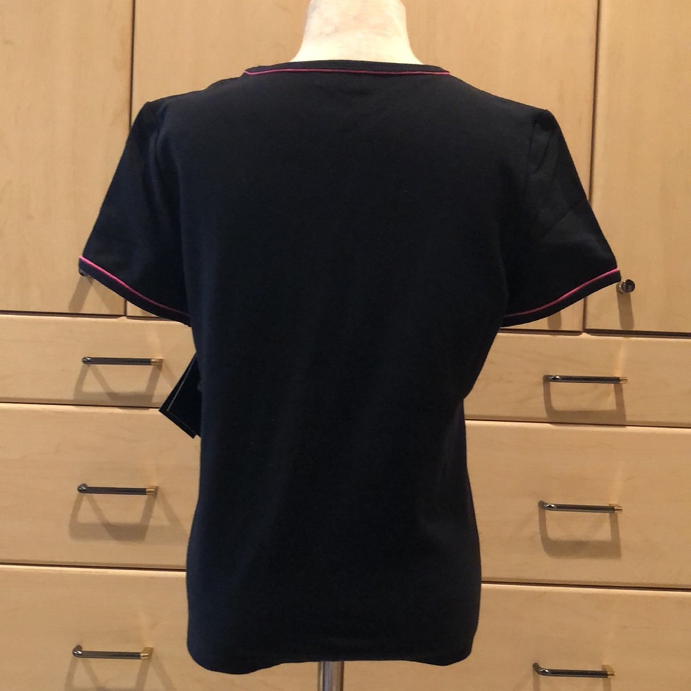Black V-Neck Top with Pink Trim - Picture 4 of 9